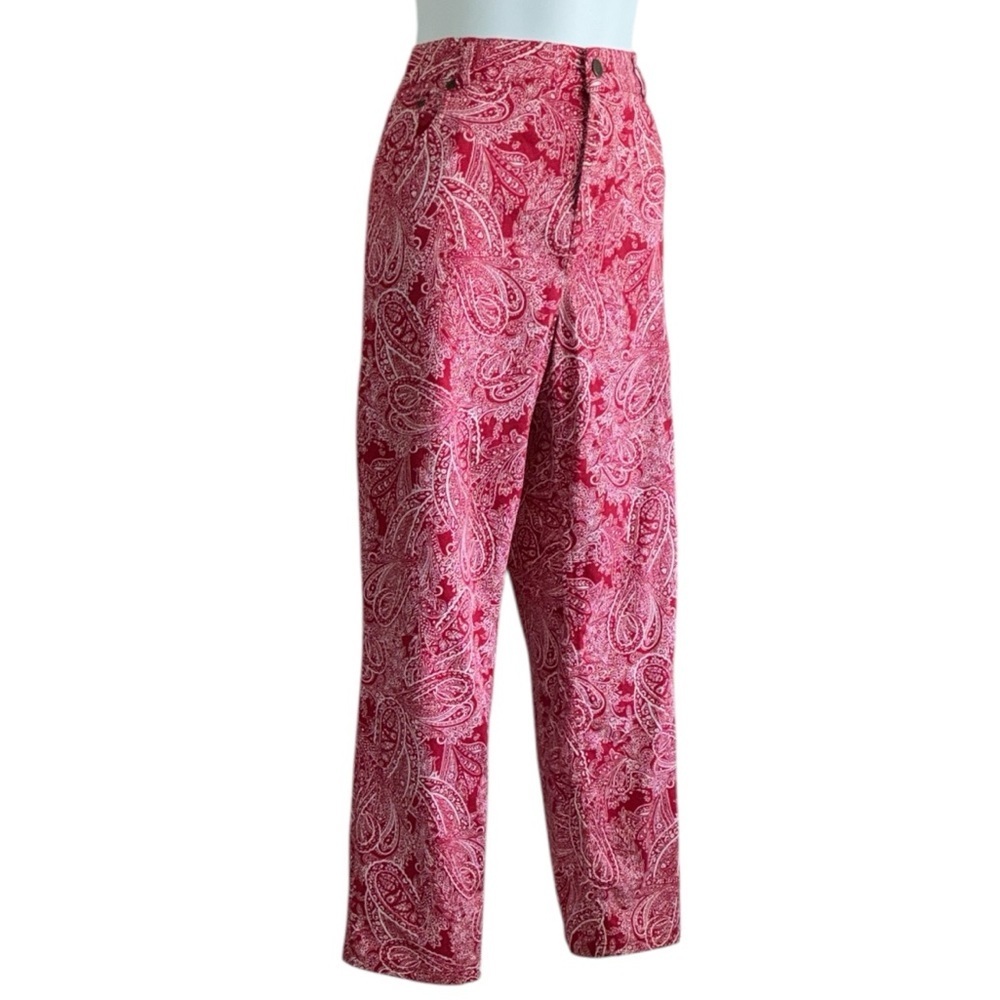 Jones New York Sport pants women's 12, euc, red white paisley bandana print